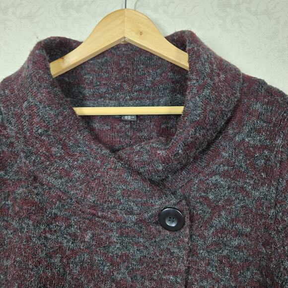 Carole Little Cardigan sz XL Burgandy Gray Heather Chunky One Button - Picture 5 of 13